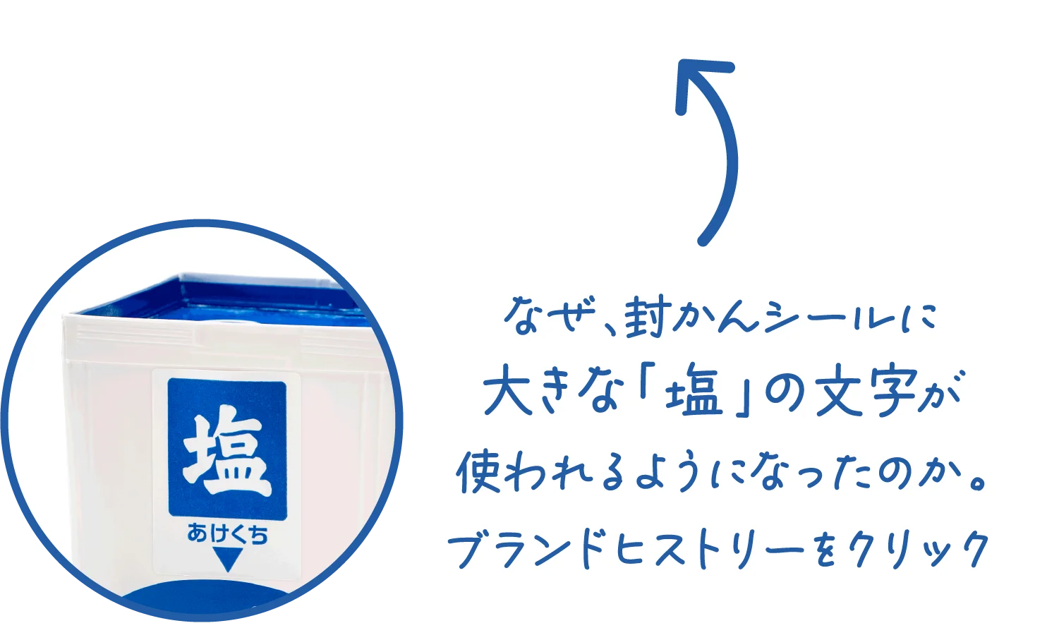 なぜ、封かんシールに大きな「塩」の文字が使われるようになったのか。ブランドヒストリーをクリック